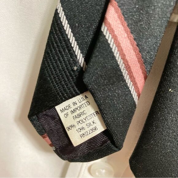 JOHN WEITZ Vintage Black Pink White Vintage Diagonal Strip Men's Necktie 3" Wide - Picture 7 of 9